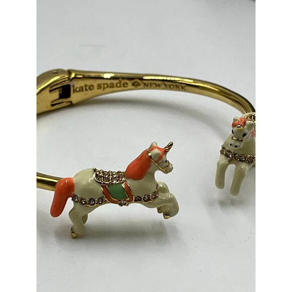 Kate Spade Carousel Horse Carnival Nights Unicorn Open Cuff Bracelet Gold Pink - Picture 6 of 8